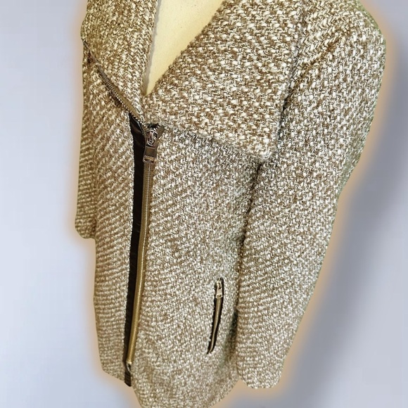 Calvin Klein Women’s Brown Tweed Wool Blend Asymmetrical ‘Walker’ Coat Size L - Picture 4 of 16